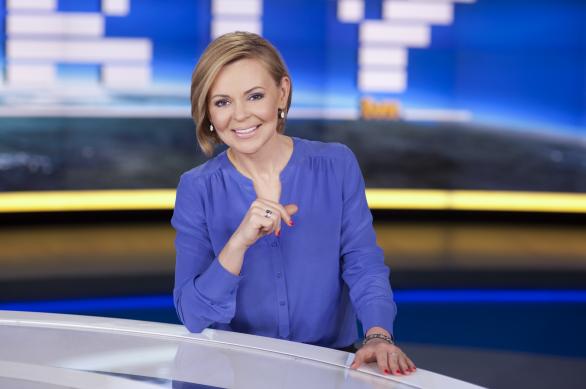 Justyna Pochanke w studiu "Faktów" TVN